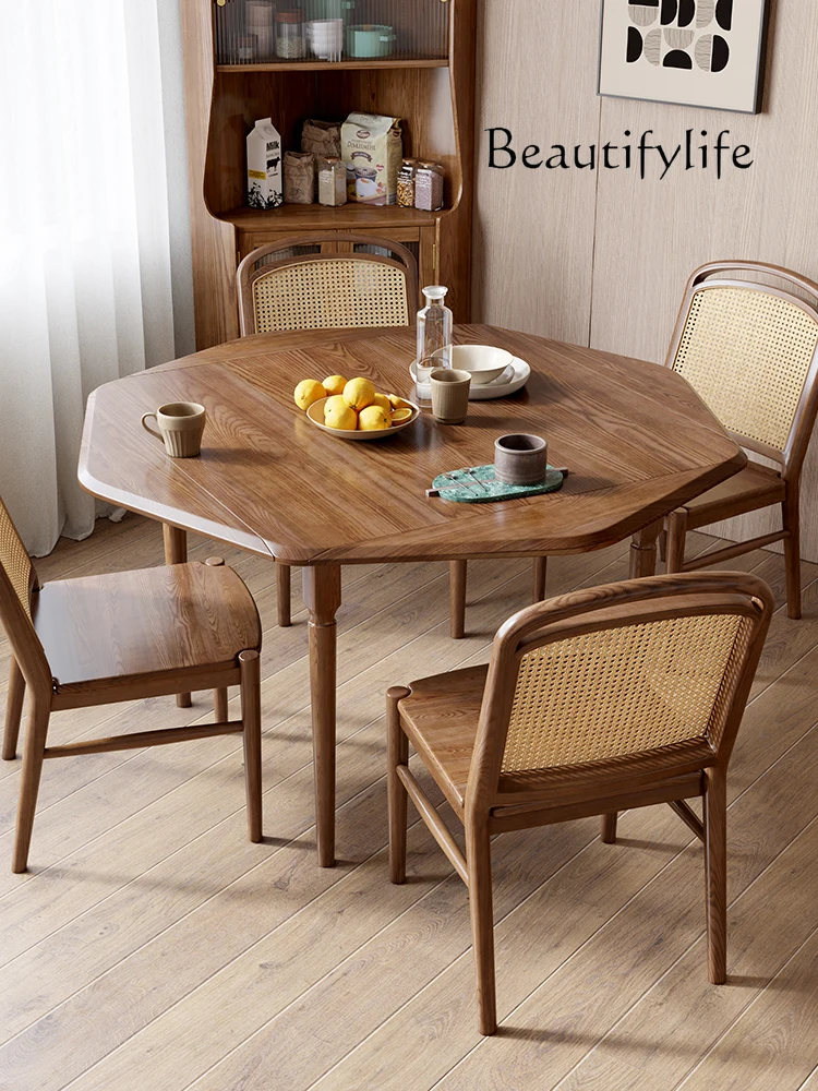 

Обеденный стол из массива дерева, скандинавский складной восьмиконечный стол из ясеня, круглый стол двойного назначения