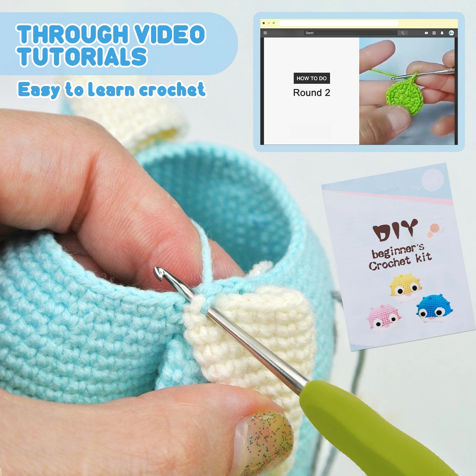 Crochet Kit Beginners Animal Crochet Knitting Cotton Knitting Yarn Thread Needles Hook Knit Tool Set DIY Craft Keychain Pendant