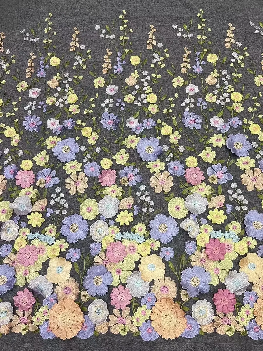 다채로운 3D 꽃 레이스 원단, DIY 웨딩 드레스, 럭셔리, 최신, 폭 130cm, 야드별 인기 판매