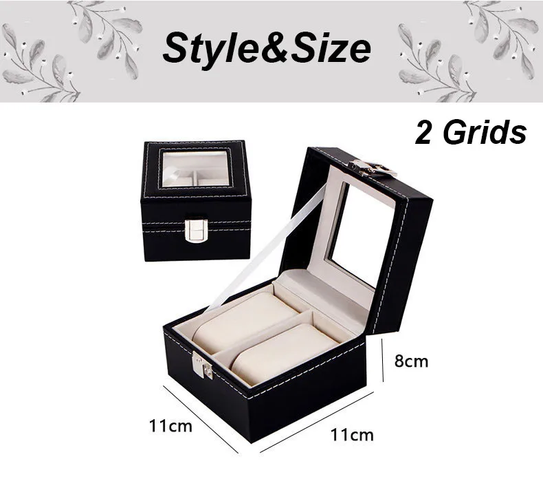 Multiple Slots Luxurious PU Watch Box 2/3/4/5/6 Grids Jewelry Ring Earrings Organizer F... - SKU PWB00958 - UGI Packaging