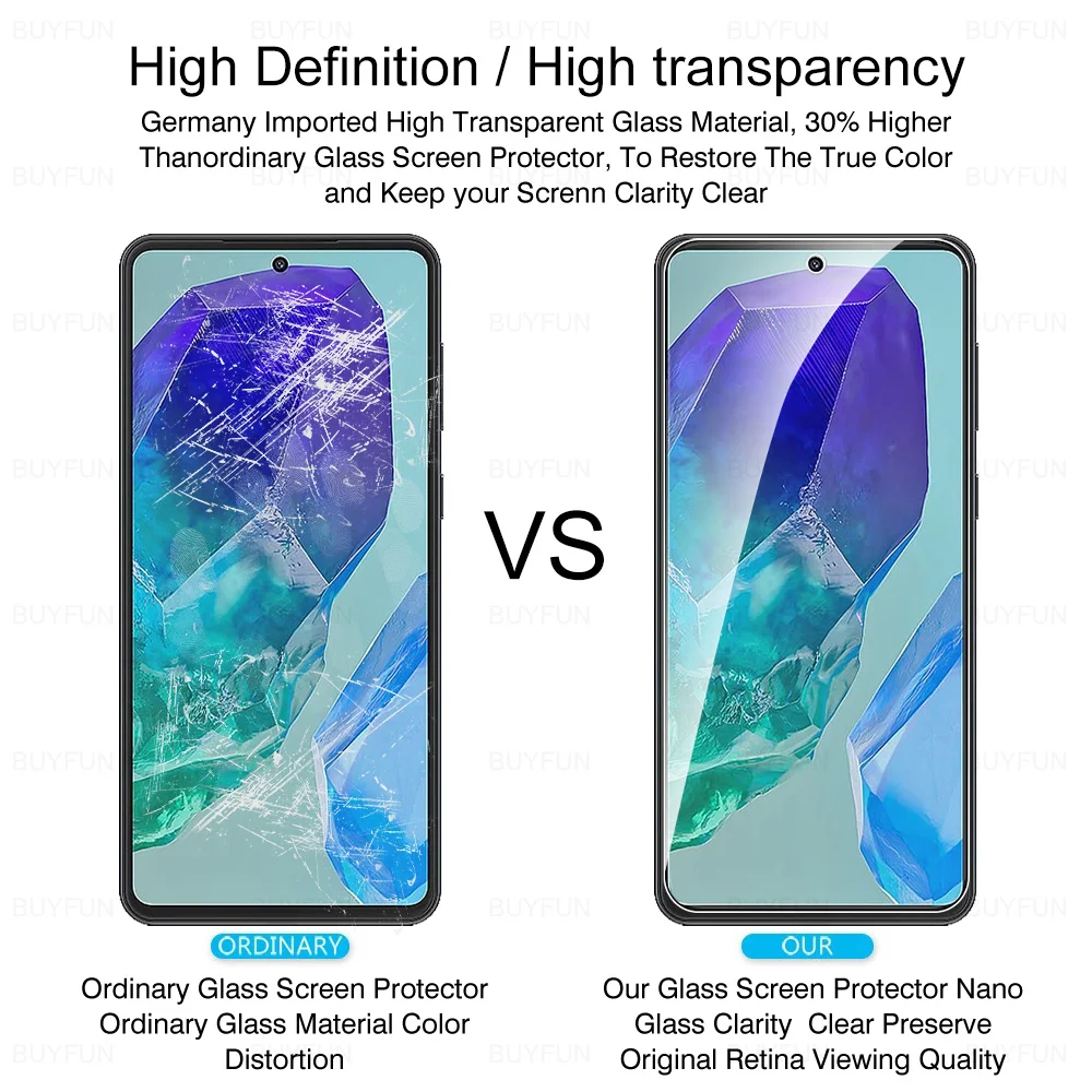 Screen Protector Tempered Glass Phone Protector Cover 1-5Pcs Tempered Glass Case For Samsung Galaxy M55 5G Screen Protector For Samsung M15 M54 M14 M53 M52 M33 M23 M13 4G C55 Glass