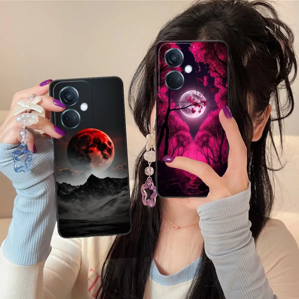 Luna Moon Mobile Cell Phone Case For Oppo Find X5 X3 X2 A93 Reno 8 7 Pro A74 A72 A53 Black Soft Phone Cover Funda