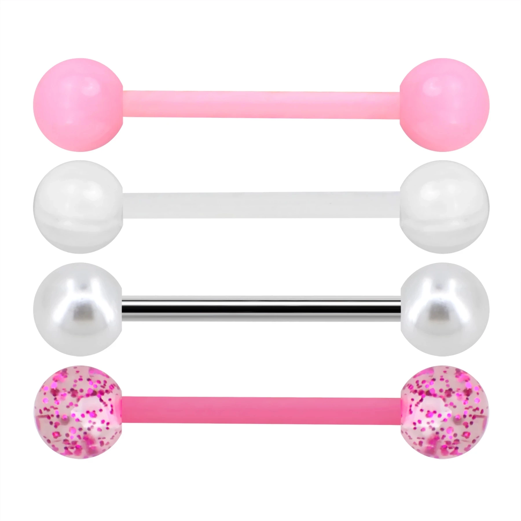 1 PCS/4 PCS Stainless Steel 14G Tongue Rings Barbell Pink Tongue Barbell Jewelry For Women Piercing