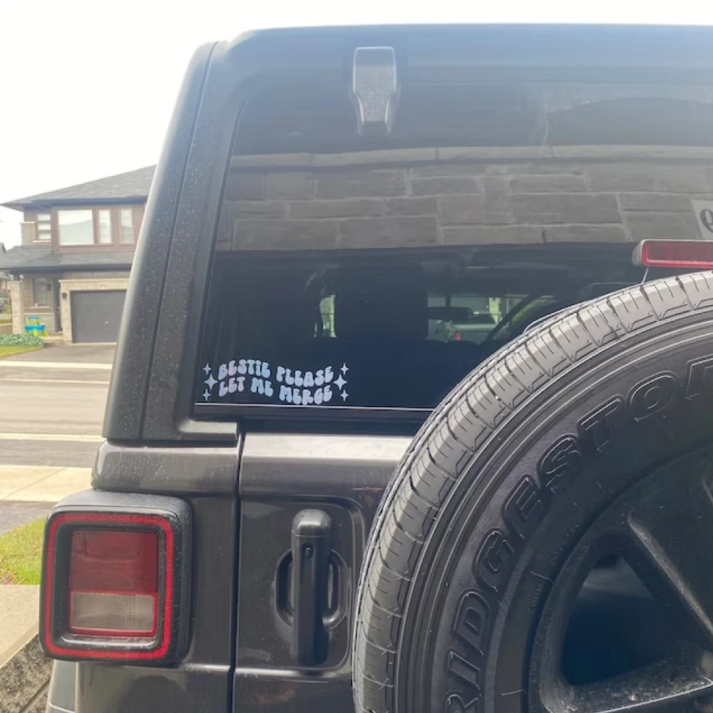 DH Jewelry 'Bestie Please Let Me Merge' Funny Bumper Sticker - 3x3 Inch Vinyl Decal - View #6