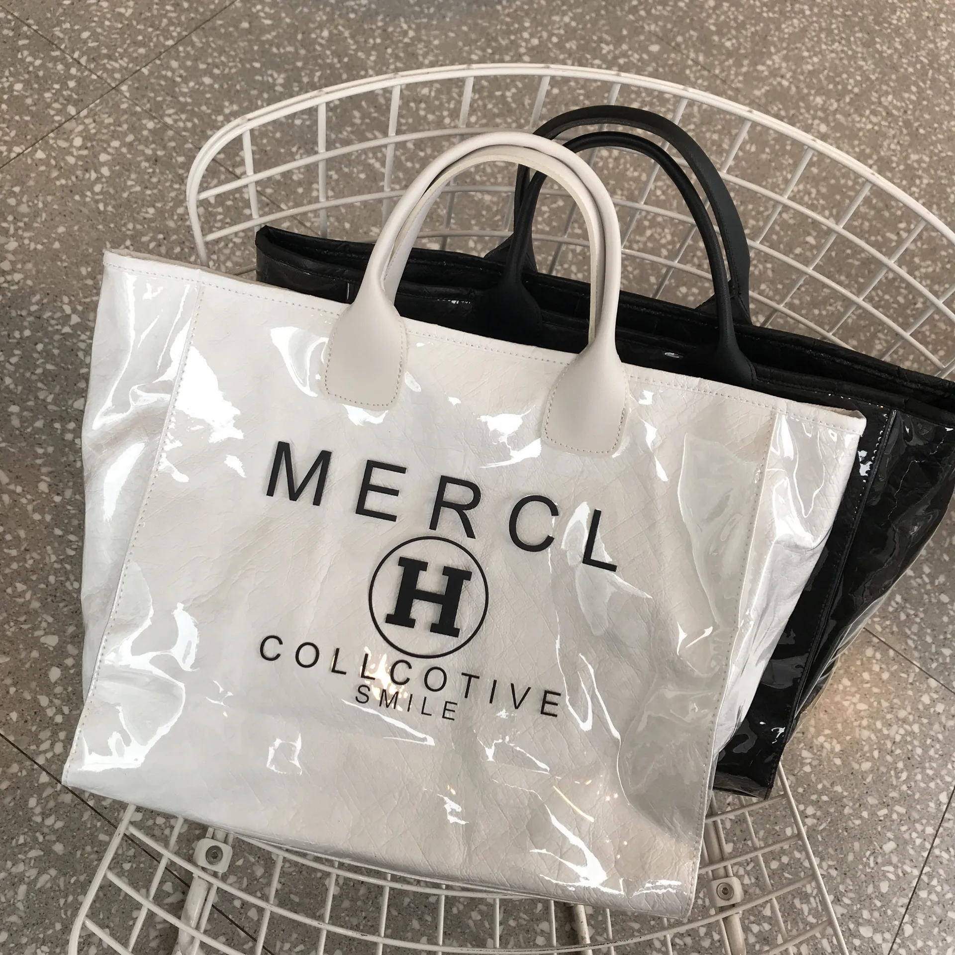 New women's handbags in spring PVC tote bags street fashion letters large-capacity sandwich handbags bag for women