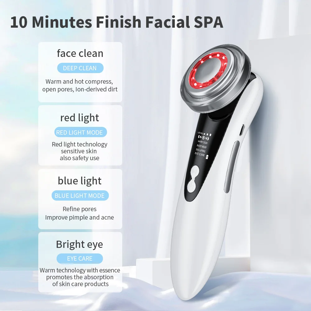 5 in 1 Face Lifting Massager Electric Facial Cleansing Brush LED Light Anti Aging Skin Rejuvenation Face Beauty Device Eye Care