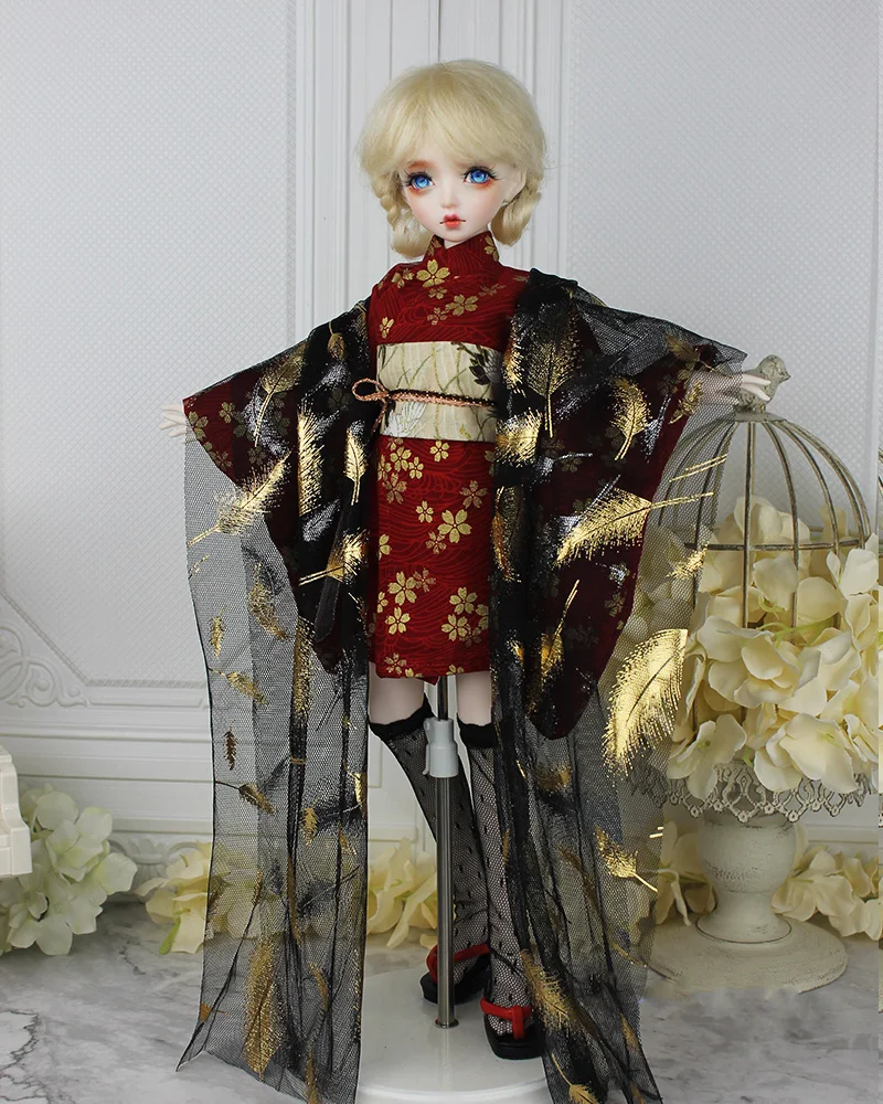Kimono Puppenkleidung Für 17cm Puppen - Süßes Outfit Mit Haarschmuck Im Set