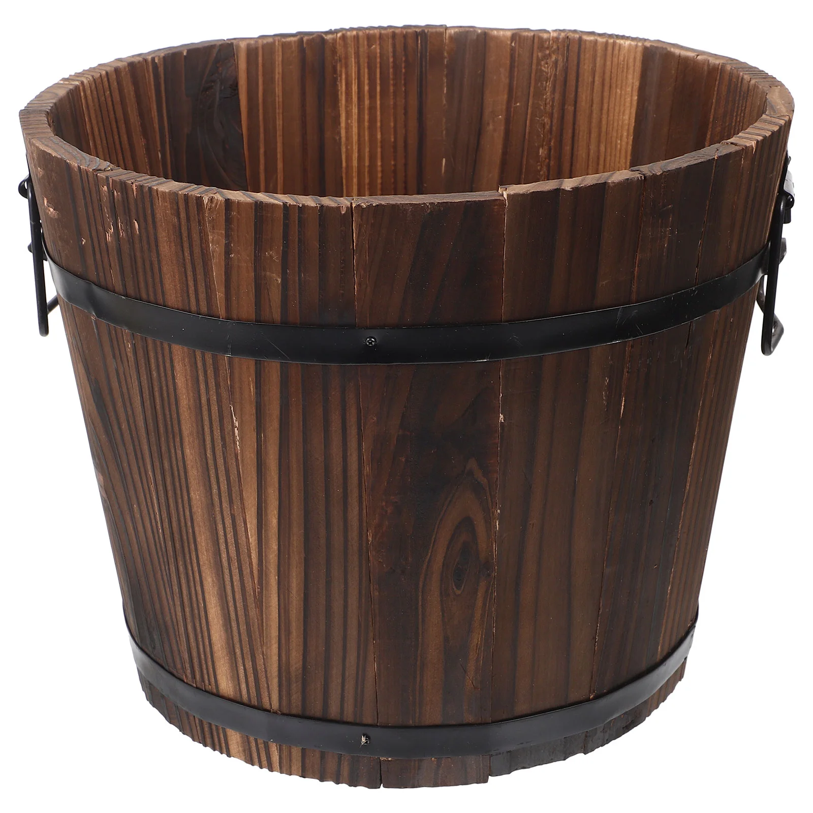 

Rustic Wooden Whiskey Barrels Bucket Handle Flower Planter Plant Pots Boxes Container Pail Patio Garden Backyard