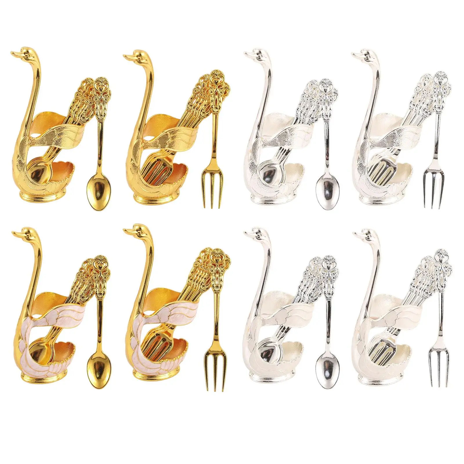 MetalDecorativeSwanBaseHolderIceCreamSpoonsCutleryCoffee