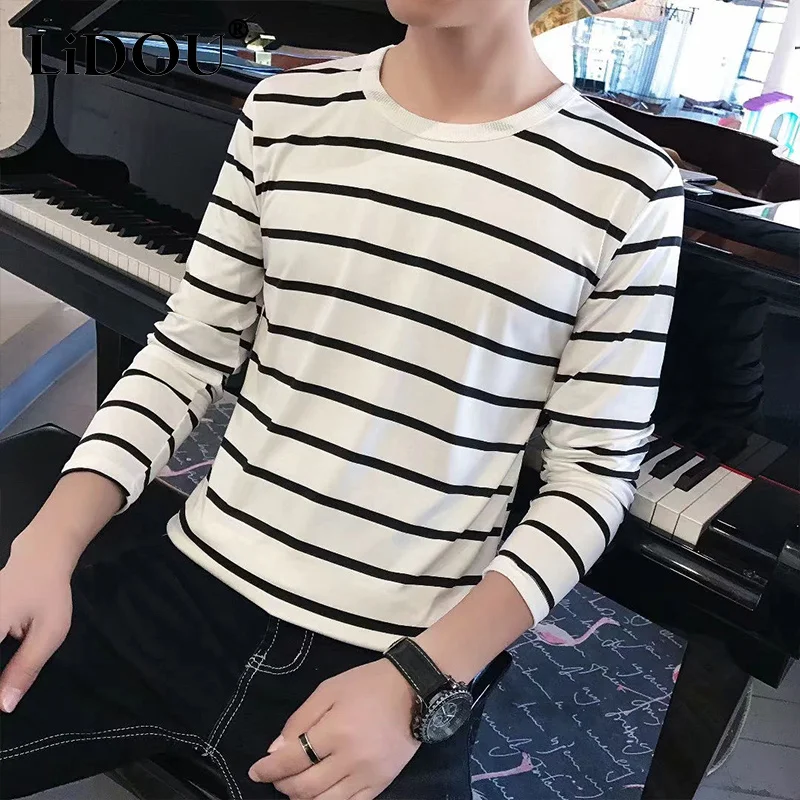 

Spring Autumn New Striped T Shirts Men Oversized Casual Long Sleeve Tees Man Loose Pullovers Tops Male All Match Fashion Clothes