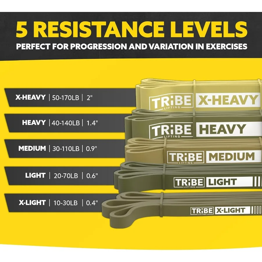 Long Resistance Bands for Working Out Men and Women - Set of 5 Pull-Up Bands, Rubber Handles and Door Anchor - Workout Bands Res