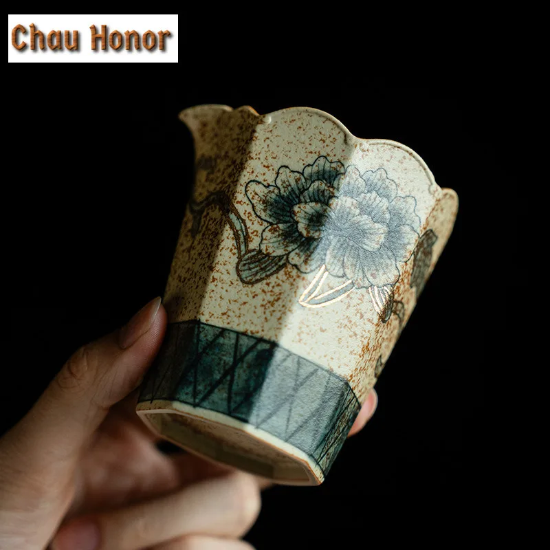 175ML Blue And White Flint Red Tea Pitcher Gold Drawing Peony Flower Cha Hai Dispenser Justice Cup Fair Mug Tea Set Accessories