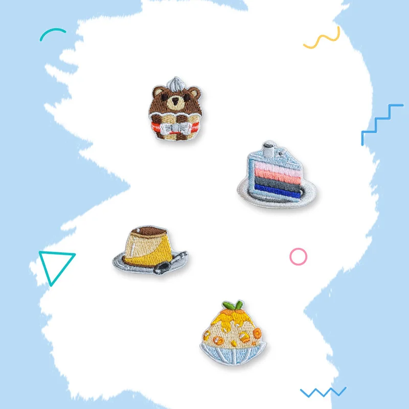 디저트 음료 자수 자체 접착 패치, 의류 다리미 배지 아플리케, DIY 전화 케이스, 스크랩북 Swe, 4 개