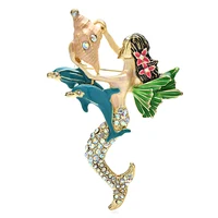 Wuli&baby Charming Mermaid Brooches For Women Enamel Rhinestone Spirits Fish Lady Party Casual Brooch Pin Gifts 1