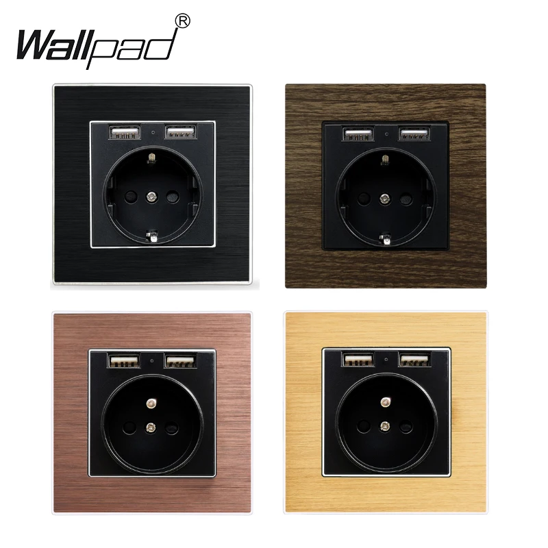 EU Wall USB Power Socket ซ็อกเก็ตห้องนอน AC สมาร์ทบ้านกรอบโลหะ 110V-250V 16A ผนังฝังคู่ภาษาฝรั่งเศสคํา EU มาตรฐาน Outlet 1