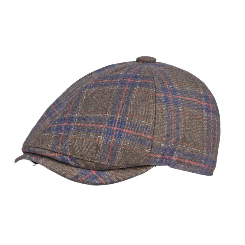 

Six-piece Hat Men's Autumn And Winter Check Warm Beret Men's British Retro Peaked Cap Women's Korean-style Casual Advance Hats