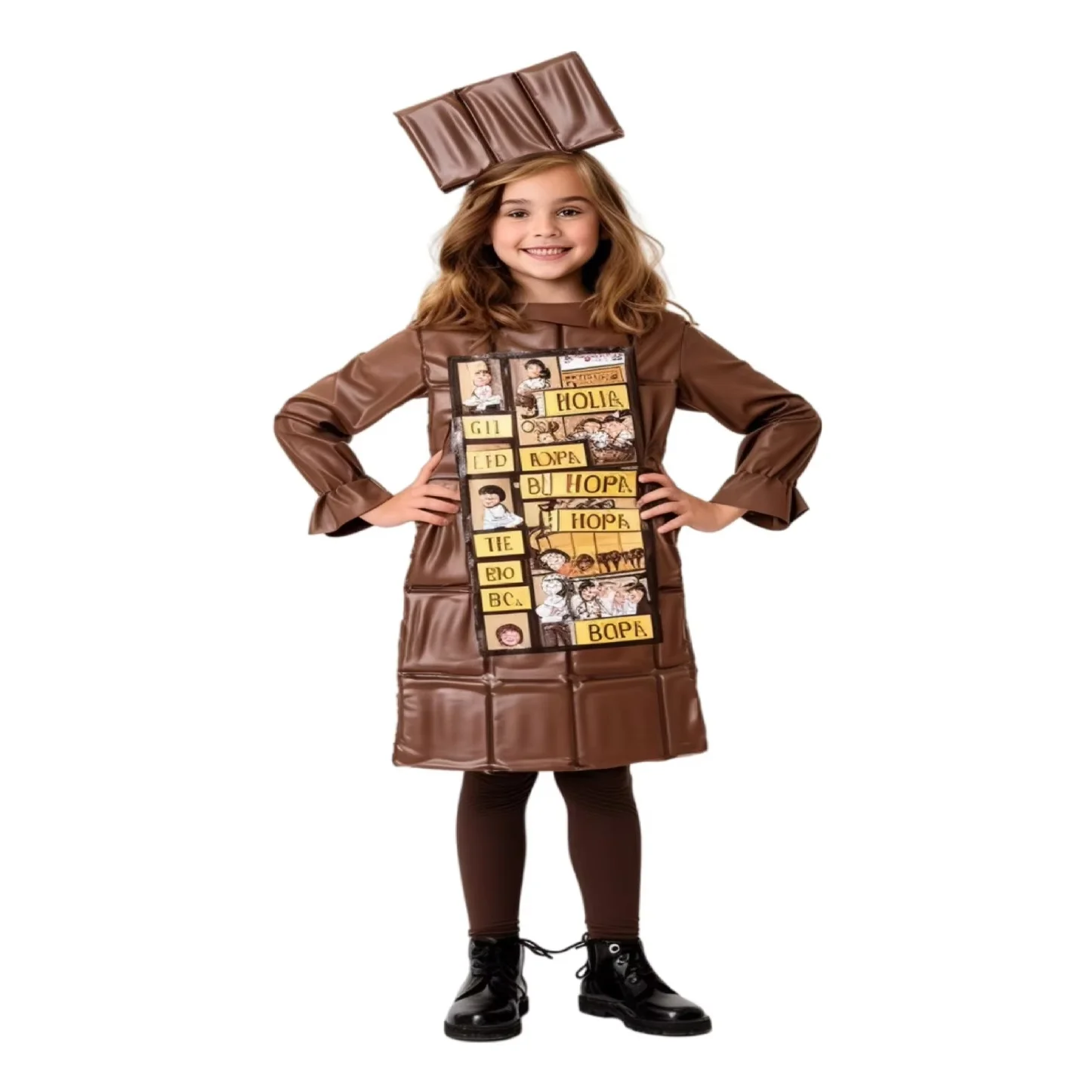 Funny Cosplay Chocolate Costume Dress With Hat Set For Children Carnival Party Props