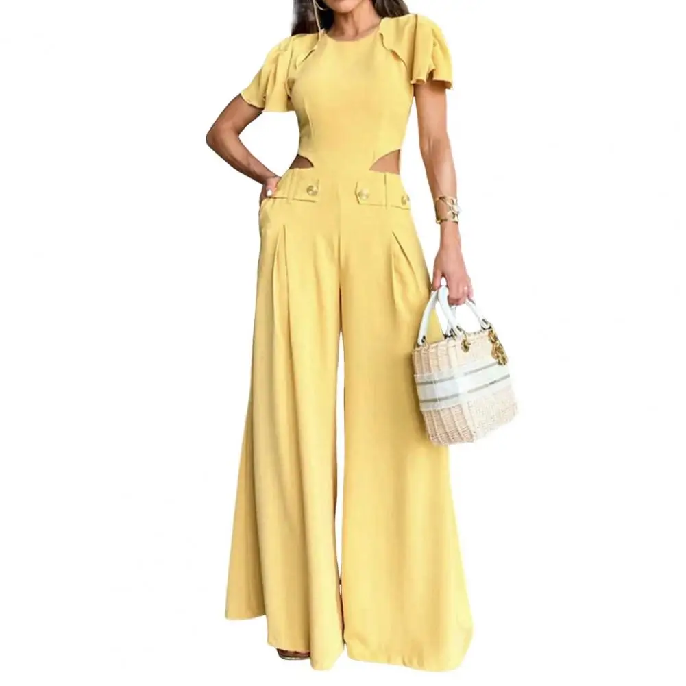 Women Jumpsuit Elegant Women's Summer Jumpsuit with Wide Leg Pockets for Formal Events Parties Stylish Hollow High for Prom