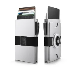 Sleek RFID Blocking Metal Wallet: Minimalist Pop - Up Card Design (Silver)