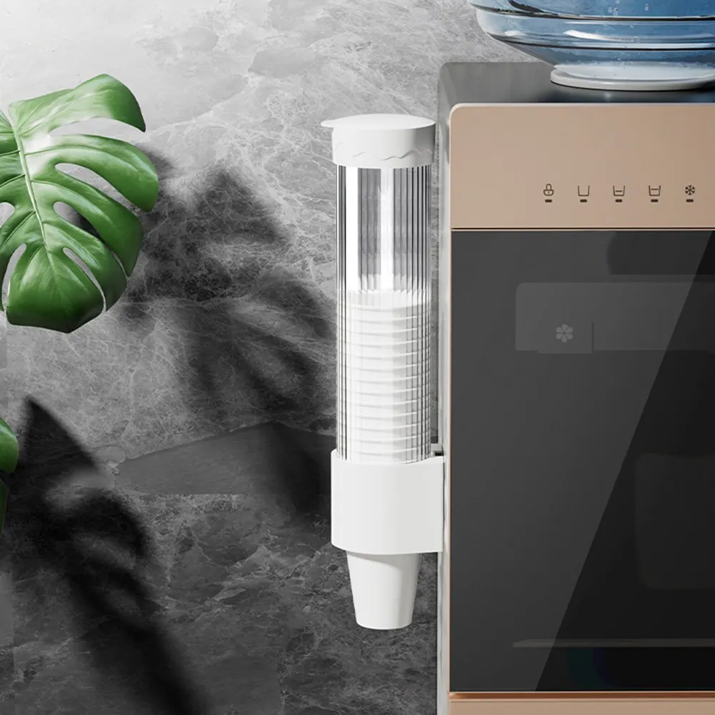 Dispenser Automatically Drop Cup Remover Wall Mount Pull Type Water Cooler Cup Holder With Flip Cap Household Accessories
