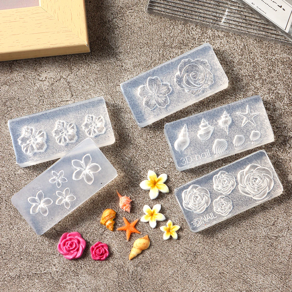 5D Flower Silicone Mold Nail Carving Mould Stencils Acrylic Plumeria Flower Spring Nail Art Decorations Manicure Template Tools 2