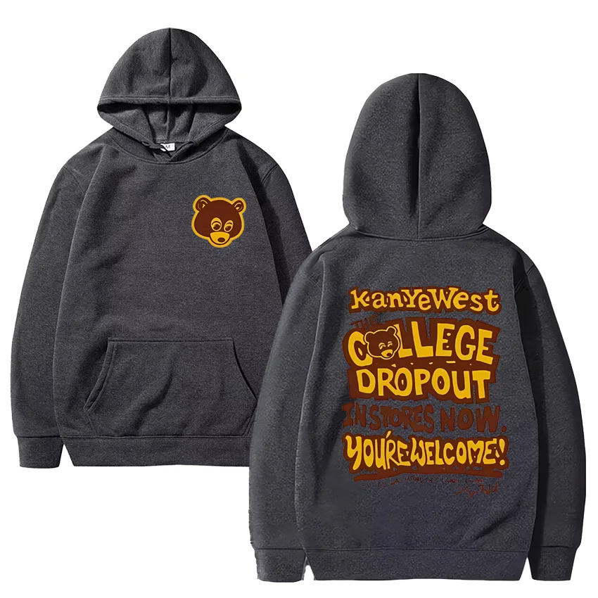 Vintage Kanye West College Dropout Graphics Hoodie Men Women ' s Harajuku Clothes Fleece Long sleeve Unisex pullover Sweatshirt