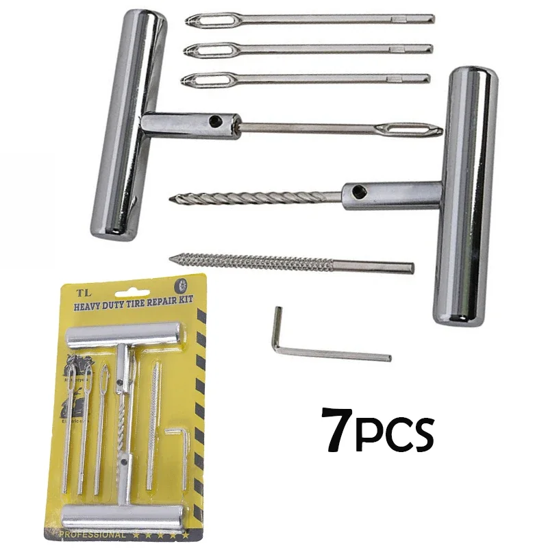 

T-Handle Tire Plug Kit 7-Piece Tire Repair Hand Tools Set for Fix Punctures and Plug Car Split Eye Needle Tyre Repair Needles