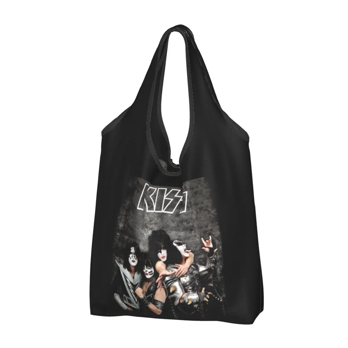 

Reusable Crazy Rock Kiss Band Shopping Bags for Groceries Foldable Grocery Bags Washable Large Tote Bags