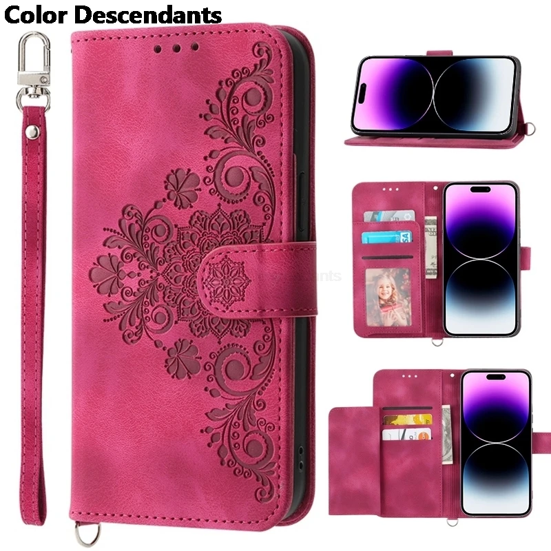 Custodia A Portafoglio Con Cinturino A Mano Per Samsung Galaxy Z Fold4 Z Fold3 5G In Pelle Pu Goffrata 6 Slot Per Schede Flip Cover Per Z Fold 4 Z Fol