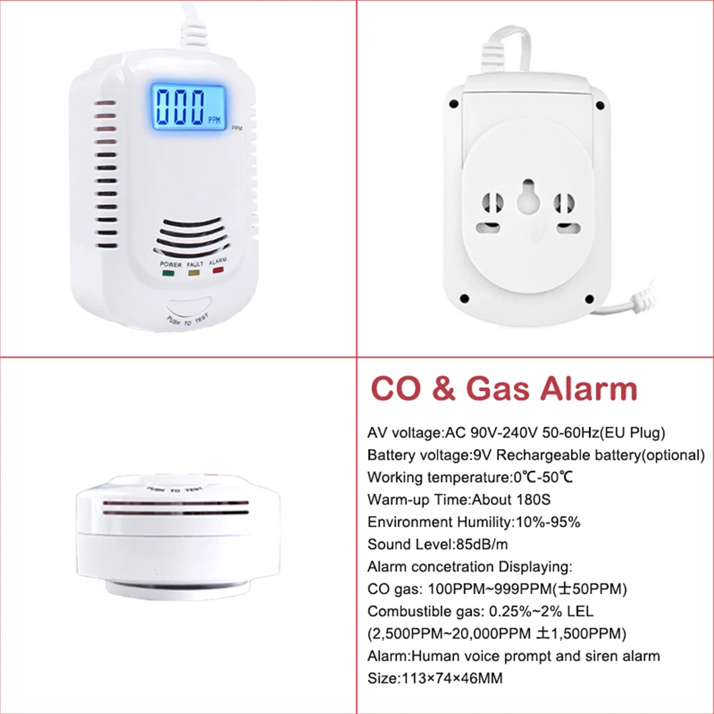 Combination CO Gas Leak Sensor Voice Warning Kitchen Alarm Toxic Carbon Monoxide Combustible Natural Gas Detect for CH4 Methane