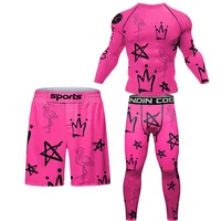 Boxing Compression MMA T-Shirts Shorts for Men Gym Workout Sportswer Undershirts Sets Rash Guard Athletic Rahsguard T-Shirt Tops 2