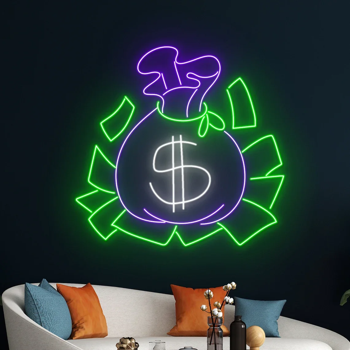 

Money Bag Sign Dollar Bag Neon Sign Money Neon Dollars Money Bag Room Wall Decor