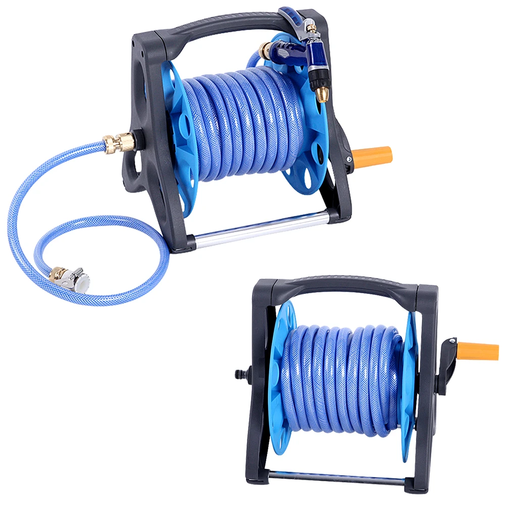 Garden Hose Reel Holder Hand Crank Hoses Reels Rack Water Pipe Storage