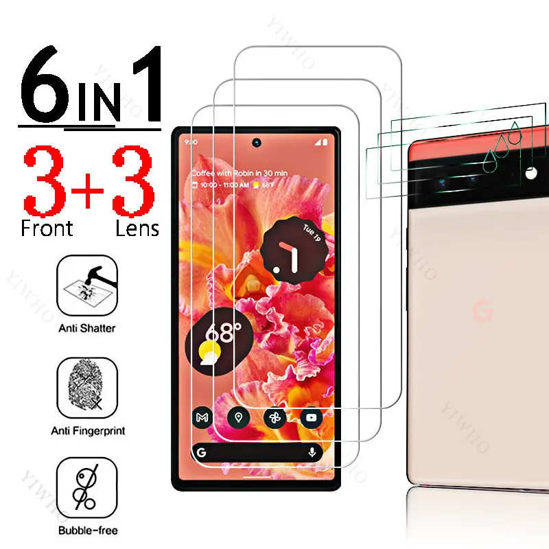 

6 в 1 Полноразмерное стекло для Google Pixel 6, разблокировка по отпечатку пальца для Google Pixel6 6,4 дюйма, защита экрана, защитный стальной объектив камеры