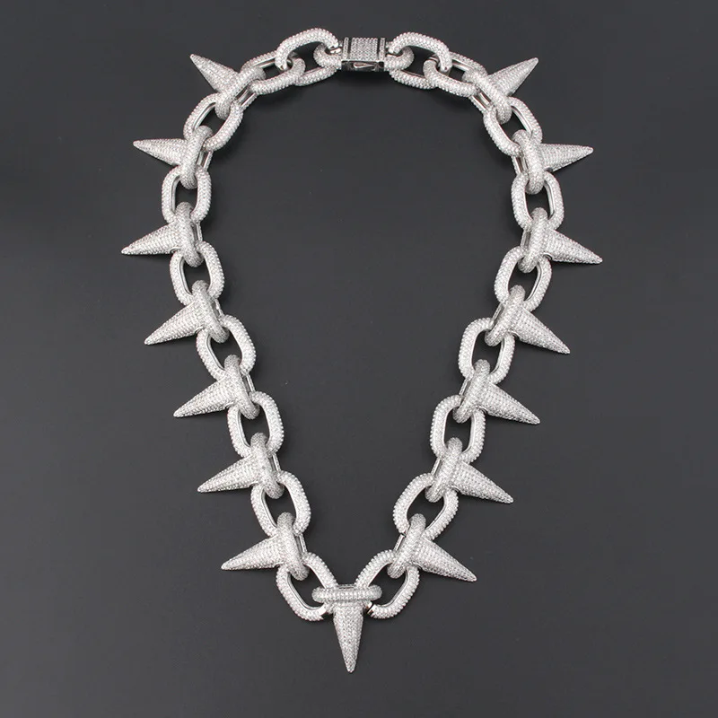 

Europe America Luxurious Miami Hip Hop Style Men Women Lady Inlay Full Czech Zircon Cuba Thorns Chain Bracelet Necklace