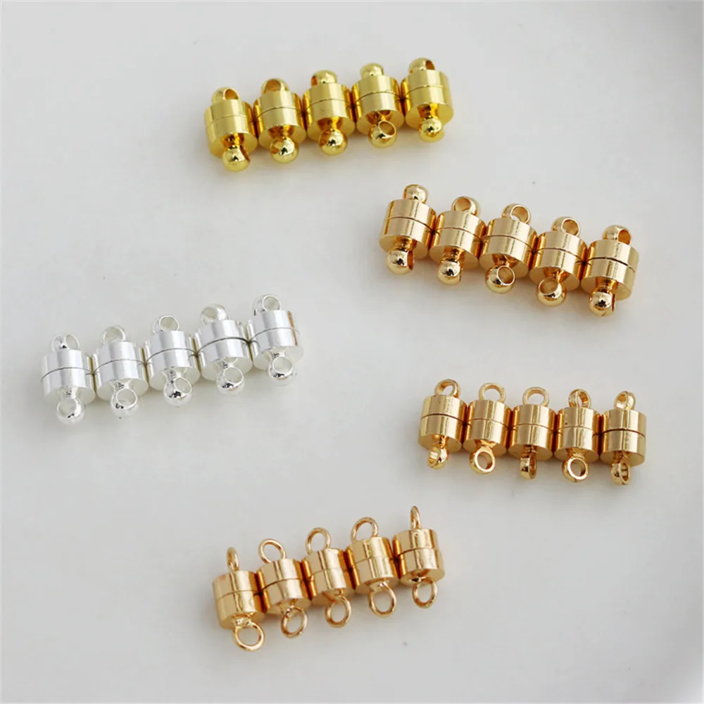 

14K gold color 18K silver DIY accessories Suction button round barrel bracelet necklace magnet buckle connector