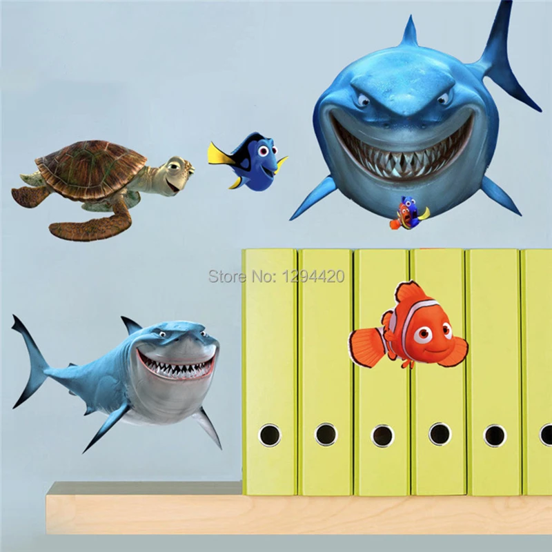 Wall Stickers Bathroom Tile Stickers Sea Star Nemo Fish Turtle Shark 3D Vinyl Wall Decals Home Decoration for Kids Rooms Suitcase Anime Poster