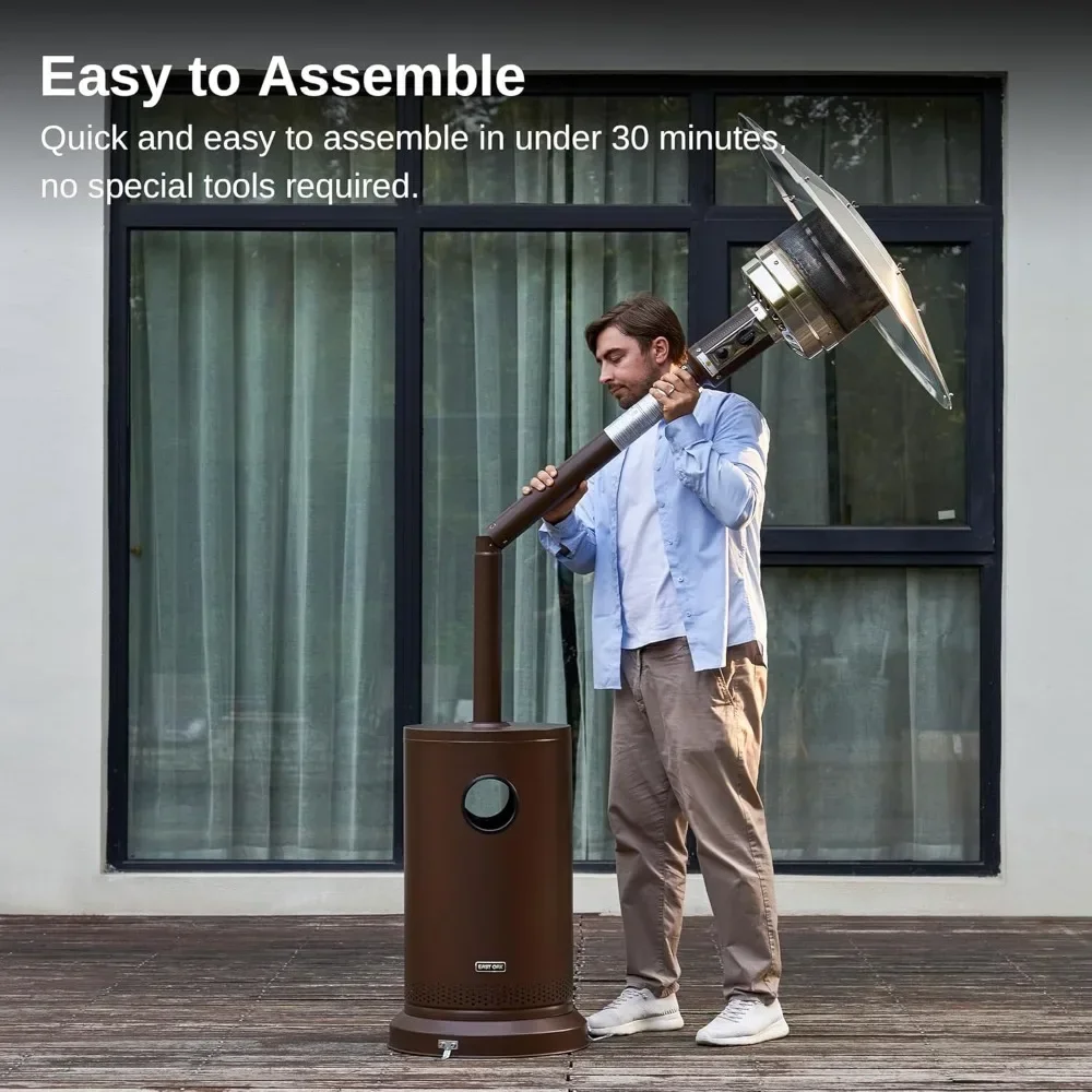 50,000 BTU Patio Heater for Outdoor Use With Round Table Design, Double-Layer Stainless Steel Burner and Wheels, Outdoor Patio