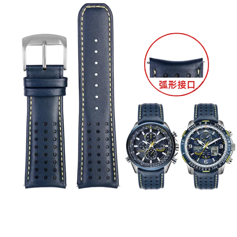 Blue Genuine Leather Watchband Strap with Buckle