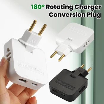 180 °   Tomada de extensão rotativa para viagem, conversor de energia universal 3 em 1, padrão europeu, adaptador de tomada sem fio 250v 2500w 1
