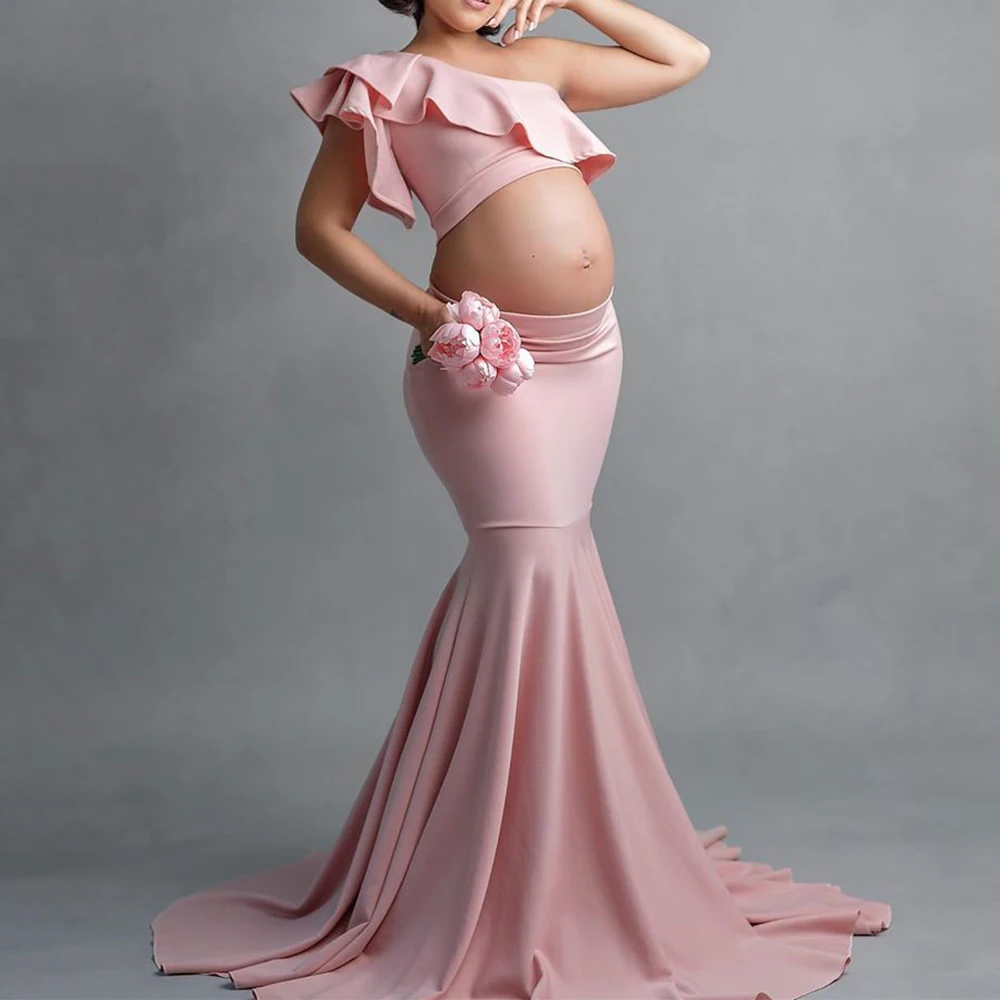 2 in 1 Maternity Photography Props Outfit Sleeveless Stretchy Baby Shower Dress Set Pregnant Woman Photo Shoot Clothes