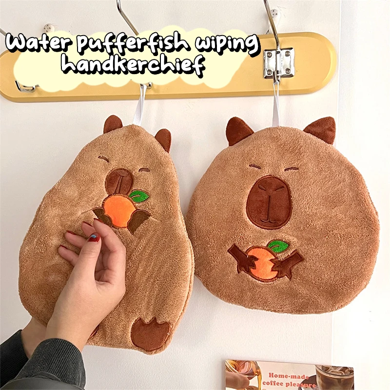 1 Hand Towel Cute Capybara Hanging Towel Kitchen Bathroom Face Washcloth Guinea Pig Coral Fleece Quick Drying Towel Home Textile