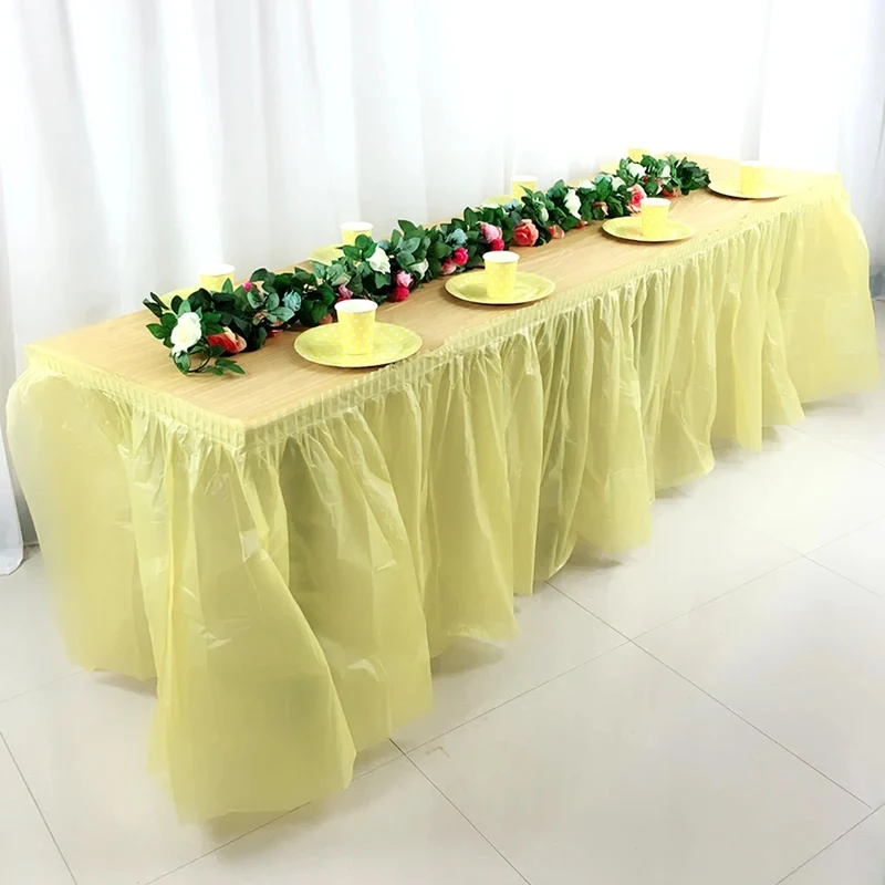 Disposable Table Skirt Plastic Party Desk Skirt Solid 73x420cm Table Cover for Birthday Party Wedding Festival Decoration