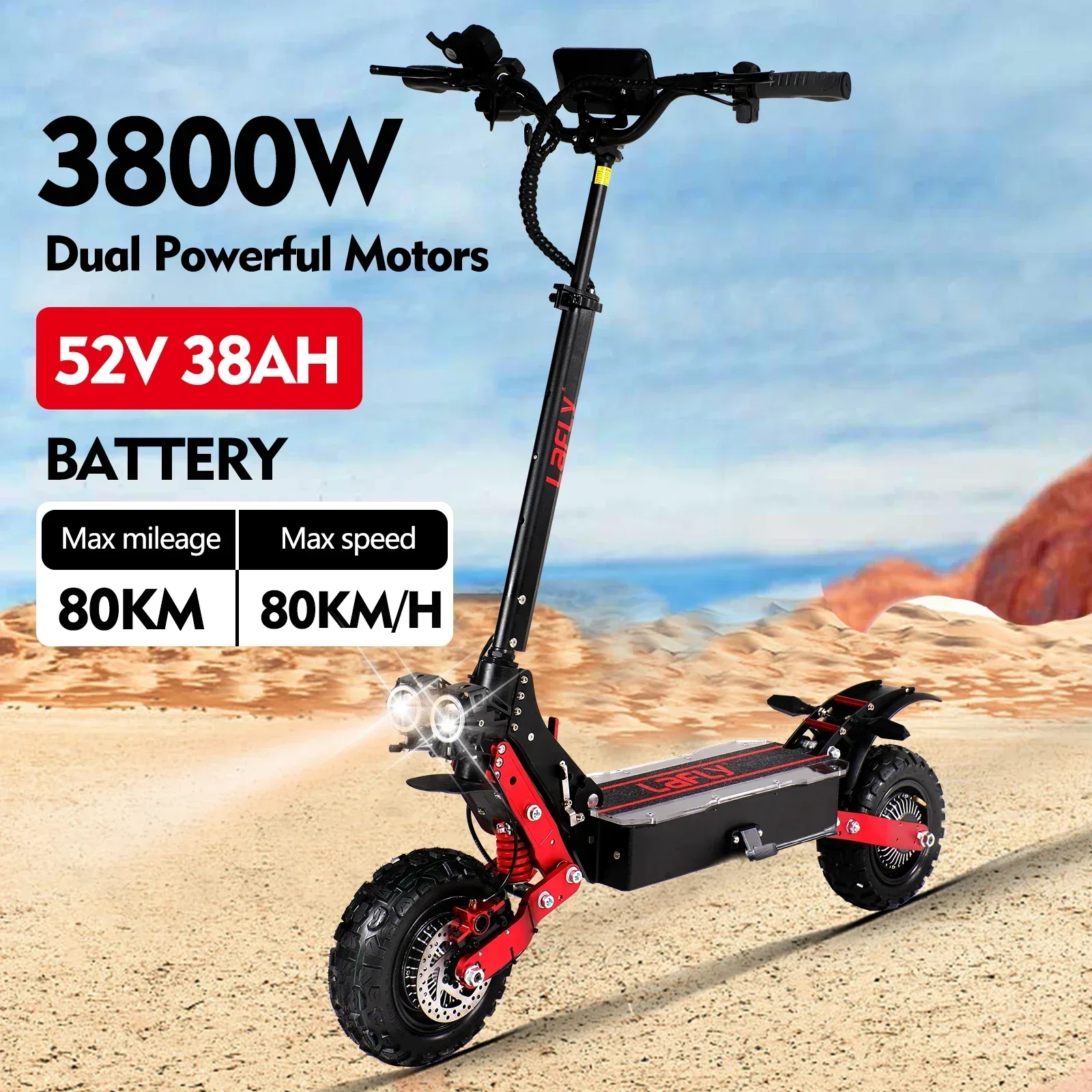 Electric Scooter RS7 3800W 52V 38AH Dual Motor 11 inch Max Speed 65-80Km/H hydraulic brake Max Range 80km Escooter