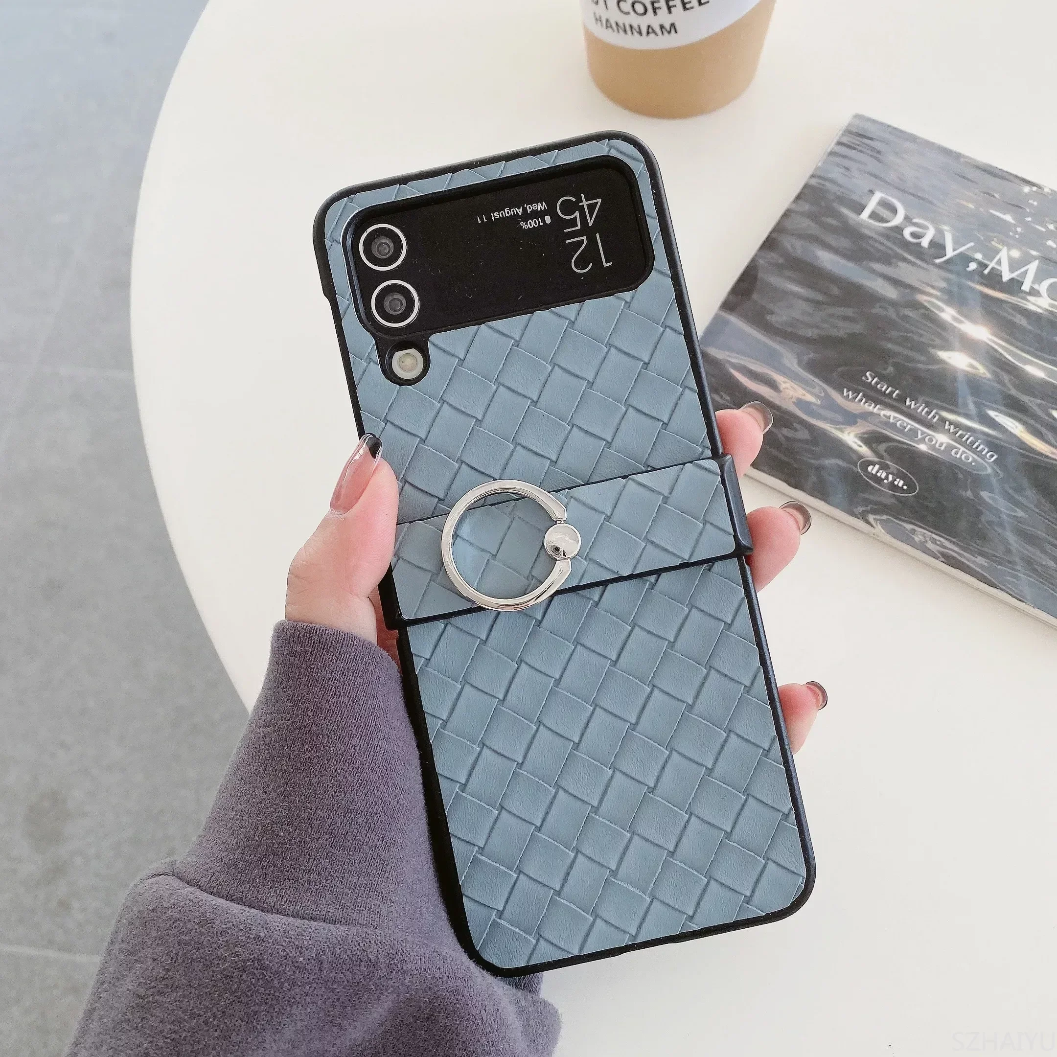 Retro Braid Shockproof Phone Case with Finger Ring Buckle and Bracket
