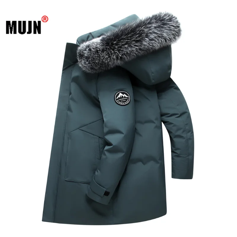 

2023 Men Long Fur Collar Hooded Winter Coats Mens Thickening Waterproof Thicken Jacket Warm Parkas White Duck Down Male Clothes