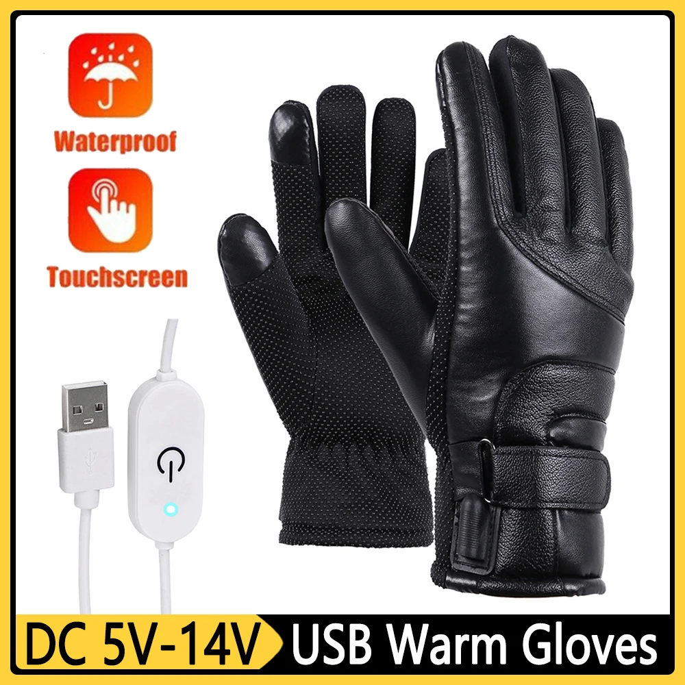 Gants chauffants thermiques imperméables en cuir PU pour hommes et femmes,  mitaines métropolitaines électriques, USB, tout-terrain, hiver - AliExpress