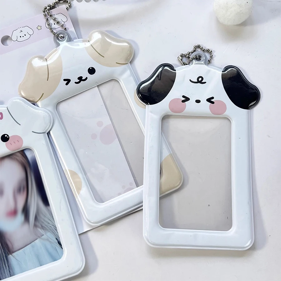Kpop Photocard Holder with Keychain Y2K Kawaii dog Photo Card Sleeves ID Badge Holder Card Protector 6