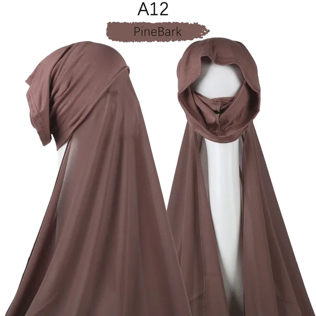 Muslim Women Heavy Chiffon Hijab Scarf With Bonnet  Instant Chiffon Hijabs Scarves With Caps Pinless Underscarf Headscarf A12