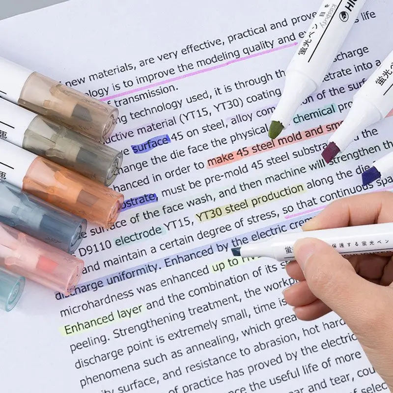 마카롱 카와이 컬러 하이라이터 펜, 레트로 모란디 아트 마커, 형광 펜, 저널 페인팅 문구, 6 개/세트